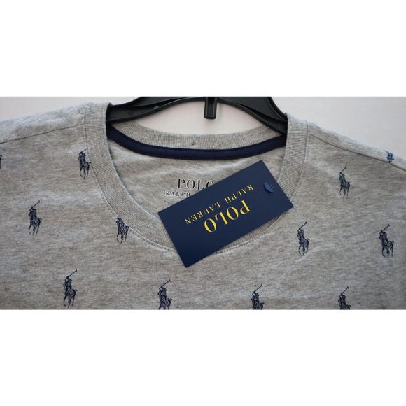 Polo Ralph Lauren PL88RL Men's Sz M Gray Allover Pony Print 100% Cotton T Shirt - Picture 3 of 5